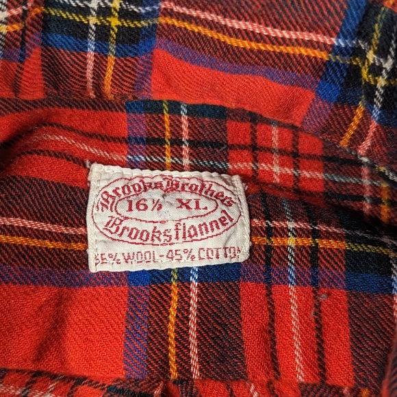 Vintage 60s Brooks Brothers Wool Blend Flannel Shirt Men's Large Plaid Red - Picture 8 of 8